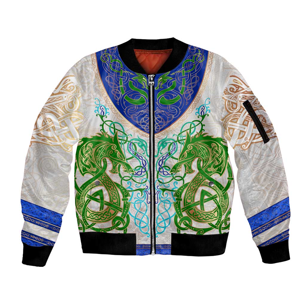 Dragon Celtic Knot Sleeve Zip Bomber Jacket - Wonder Print Shop