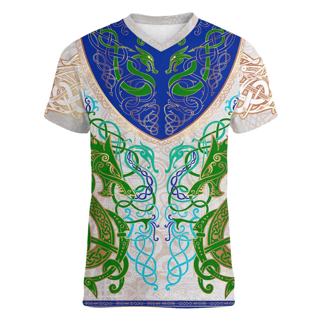 Dragon Celtic Knot Women V-Neck T-Shirt - Wonder Print Shop