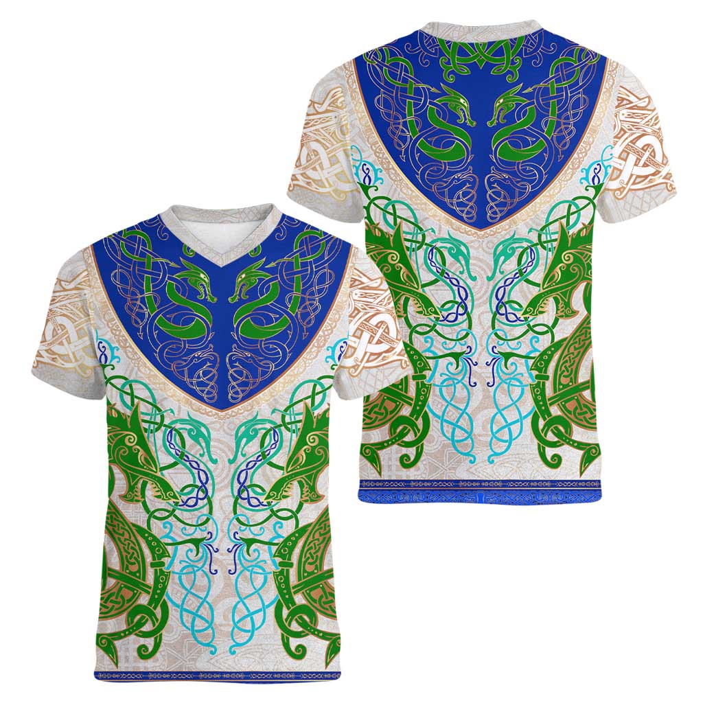 Dragon Celtic Knot Women V-Neck T-Shirt - Wonder Print Shop