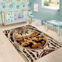 Native American Life Area Rug Teepee Village With Buffalo Bison - Wonder Print Shop
