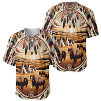 Native American Life Baseball Jersey Teepee Village With Buffalo Bison - Wonder Print Shop