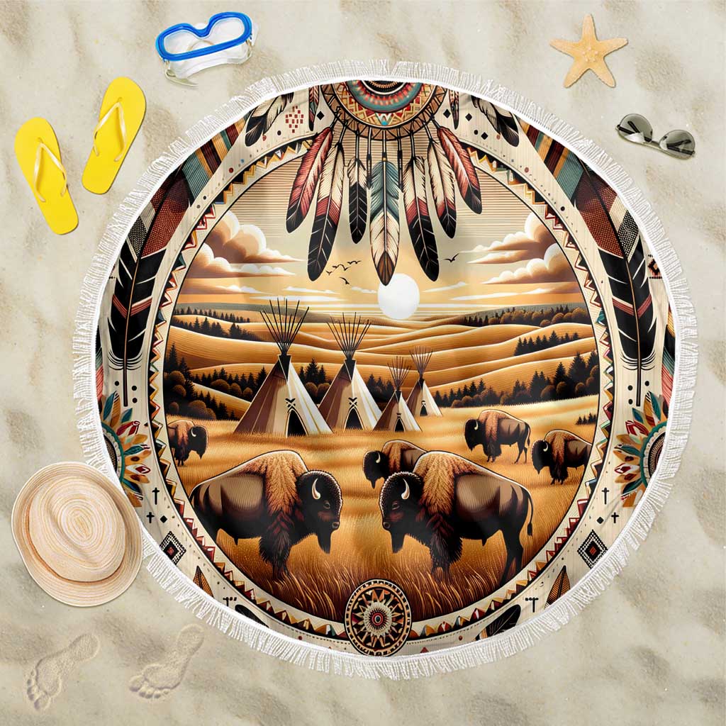 Native American Life Beach Blanket Teepee Village With Buffalo Bison - Wonder Print Shop