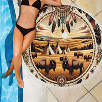 Native American Life Beach Blanket Teepee Village With Buffalo Bison - Wonder Print Shop