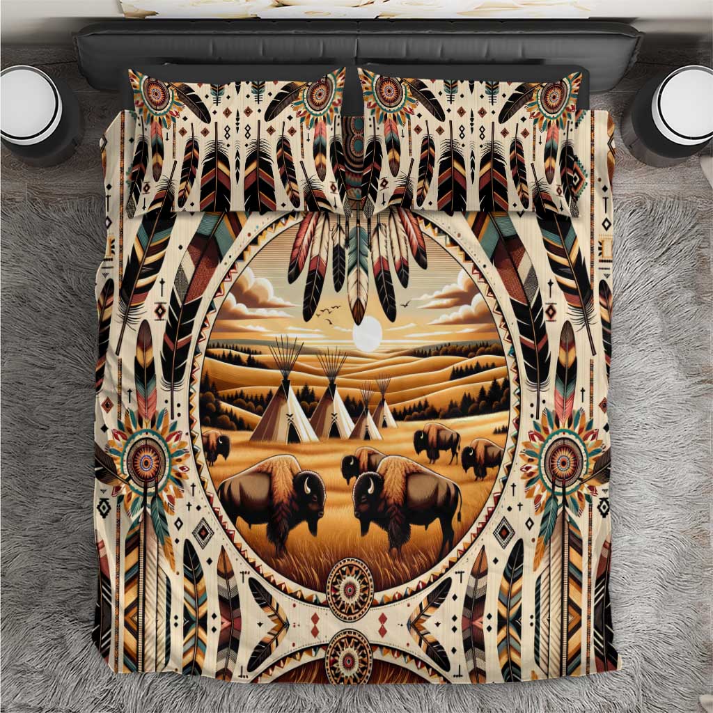 Native American Life Bedding Set Teepee Village With Buffalo Bison - Wonder Print Shop
