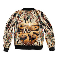 Native American Life Bomber Jacket Teepee Village With Buffalo Bison - Wonder Print Shop