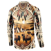 Native American Life Button Sweatshirt Teepee Village With Buffalo Bison - Wonder Print Shop
