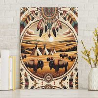 Native American Life Canvas Wall Art Teepee Village With Buffalo Bison - Wonder Print Shop