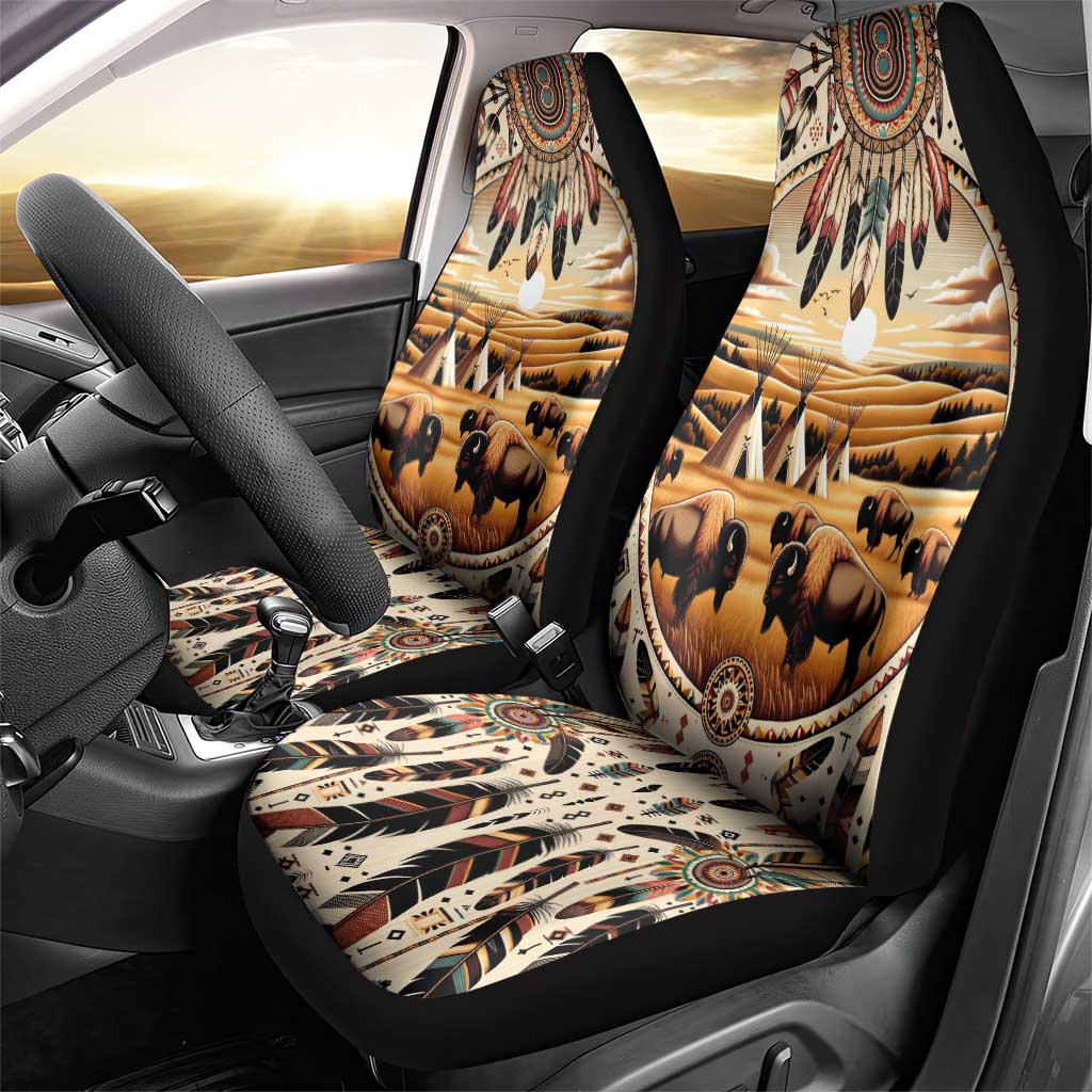 Native American Life Car Seat Cover Teepee Village With Buffalo Bison - Wonder Print Shop