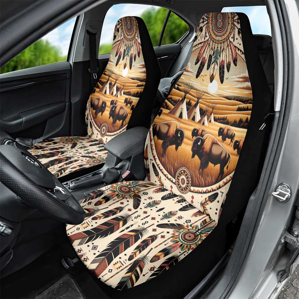 Native American Life Car Seat Cover Teepee Village With Buffalo Bison - Wonder Print Shop