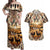 Native American Life Couples Matching Off Shoulder Maxi Dress and Hawaiian Shirt Teepee Village With Buffalo Bison - Wonder Print Shop