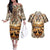 Native American Life Couples Matching Off The Shoulder Long Sleeve Dress and Hawaiian Shirt Teepee Village With Buffalo Bison - Wonder Print Shop