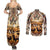 Native American Life Couples Matching Summer Maxi Dress and Long Sleeve Button Shirt Teepee Village With Buffalo Bison - Wonder Print Shop