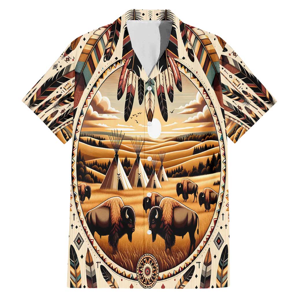 Native American Life Family Matching Mermaid Dress and Hawaiian Shirt Teepee Village With Buffalo Bison - Wonder Print Shop