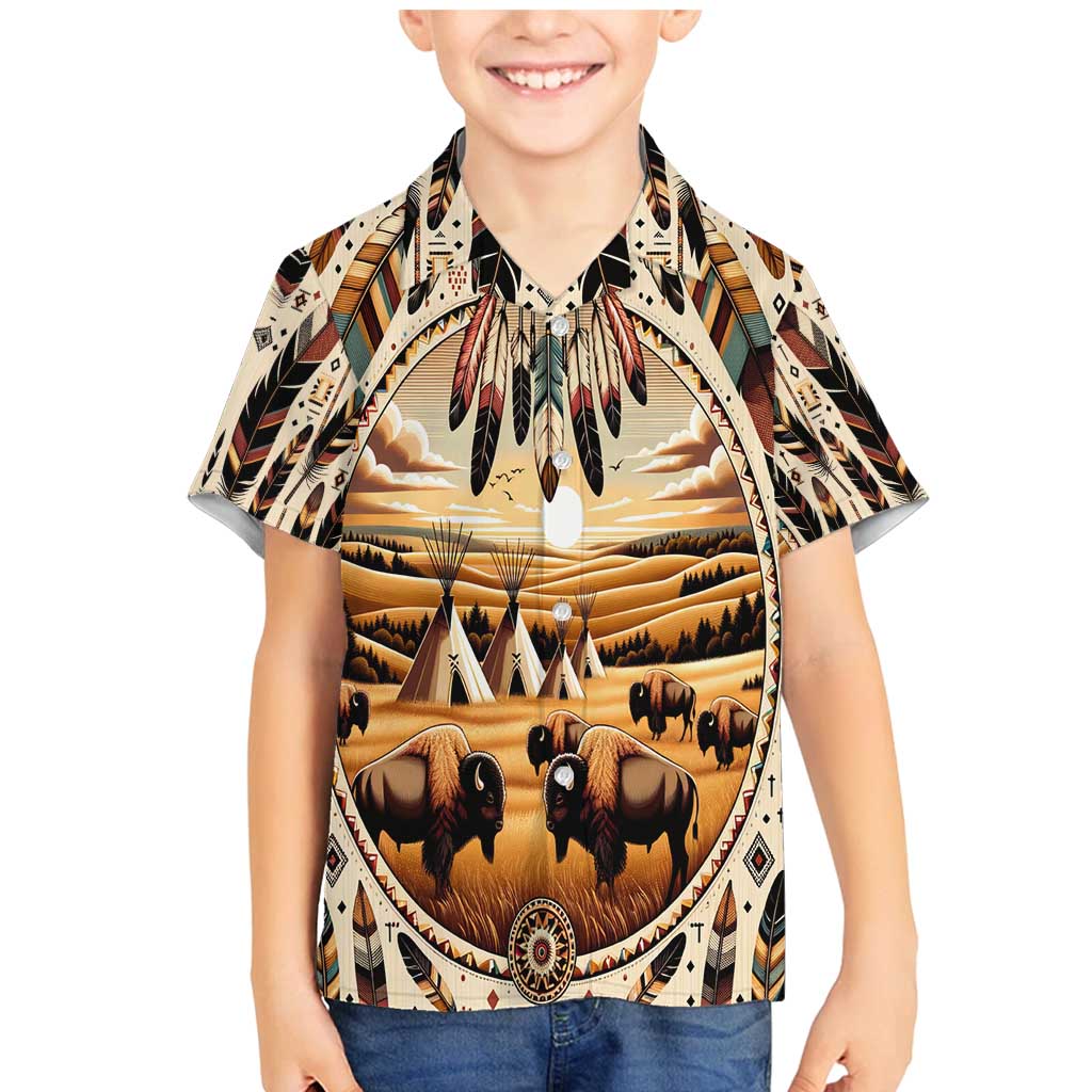 Native American Life Family Matching Mermaid Dress and Hawaiian Shirt Teepee Village With Buffalo Bison - Wonder Print Shop