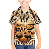 Native American Life Family Matching Mermaid Dress and Hawaiian Shirt Teepee Village With Buffalo Bison - Wonder Print Shop