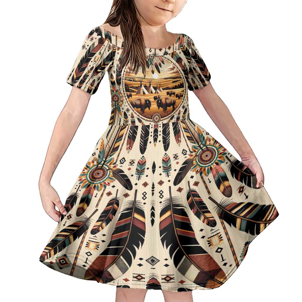 Native American Life Family Matching Off Shoulder Maxi Dress and Hawaiian Shirt Teepee Village With Buffalo Bison - Wonder Print Shop