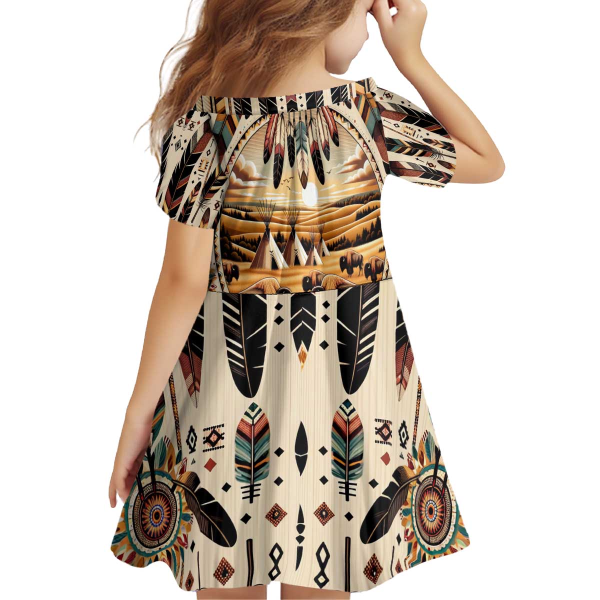 Native American Life Family Matching Off Shoulder Short Dress and Hawaiian Shirt Teepee Village With Buffalo Bison - Wonder Print Shop