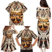 Native American Life Family Matching Puletasi and Hawaiian Shirt Teepee Village With Buffalo Bison - Wonder Print Shop