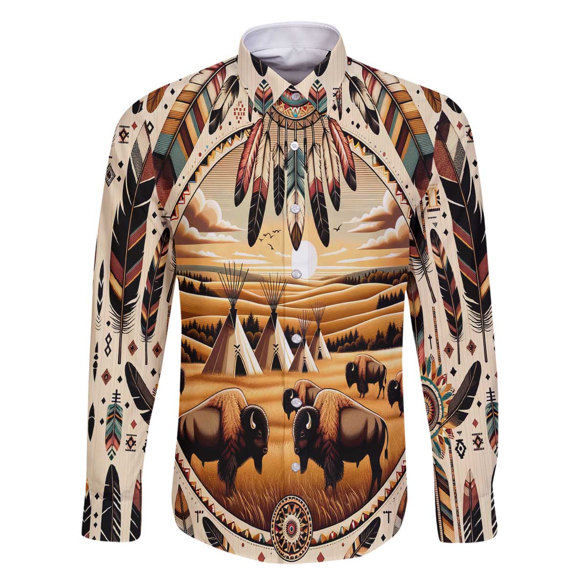 Native American Life Family Matching Puletasi and Hawaiian Shirt Teepee Village With Buffalo Bison - Wonder Print Shop