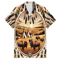 Native American Life Family Matching Short Sleeve Bodycon Dress and Hawaiian Shirt Teepee Village With Buffalo Bison - Wonder Print Shop