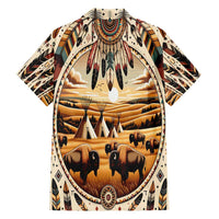 Native American Life Family Matching Summer Maxi Dress and Hawaiian Shirt Teepee Village With Buffalo Bison - Wonder Print Shop
