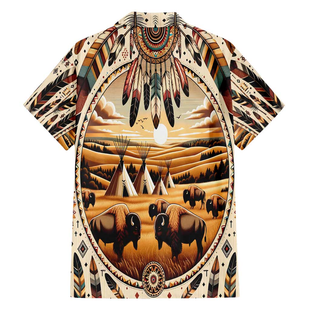 Native American Life Family Matching Tank Maxi Dress and Hawaiian Shirt Teepee Village With Buffalo Bison - Wonder Print Shop