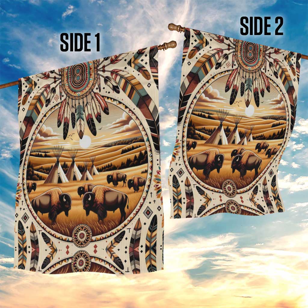 Native American Life Garden Flag Teepee Village With Buffalo Bison - Wonder Print Shop