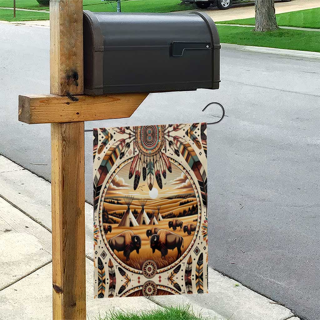 Native American Life Garden Flag Teepee Village With Buffalo Bison - Wonder Print Shop