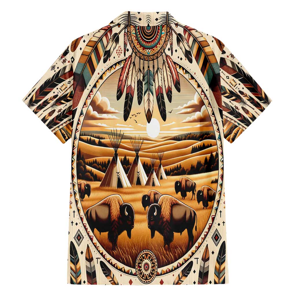 Native American Life Hawaiian Shirt Teepee Village With Buffalo Bison - Wonder Print Shop