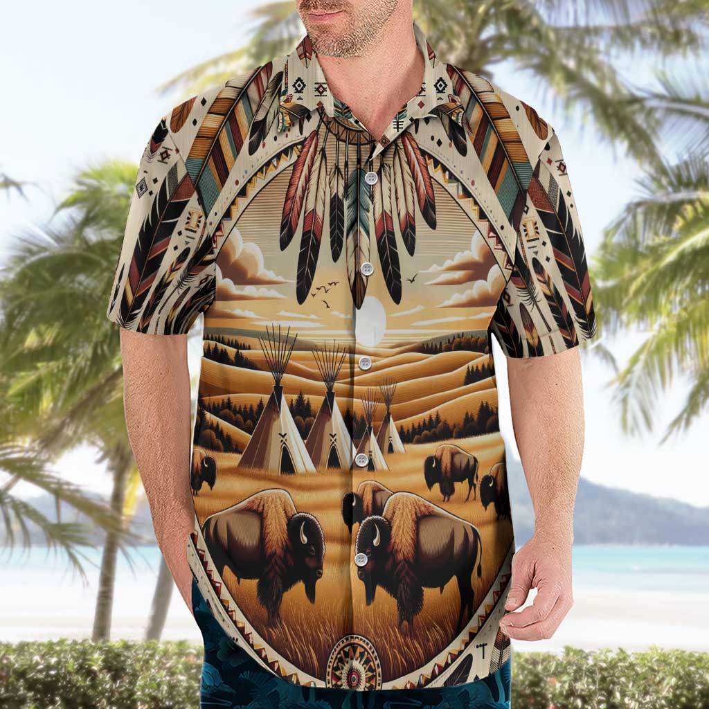 Native American Life Hawaiian Shirt Teepee Village With Buffalo Bison - Wonder Print Shop