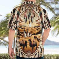 Native American Life Hawaiian Shirt Teepee Village With Buffalo Bison - Wonder Print Shop