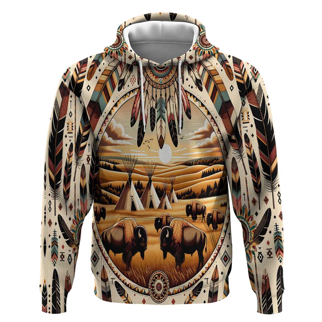 Native American Life Hoodie Teepee Village With Buffalo Bison - Wonder Print Shop