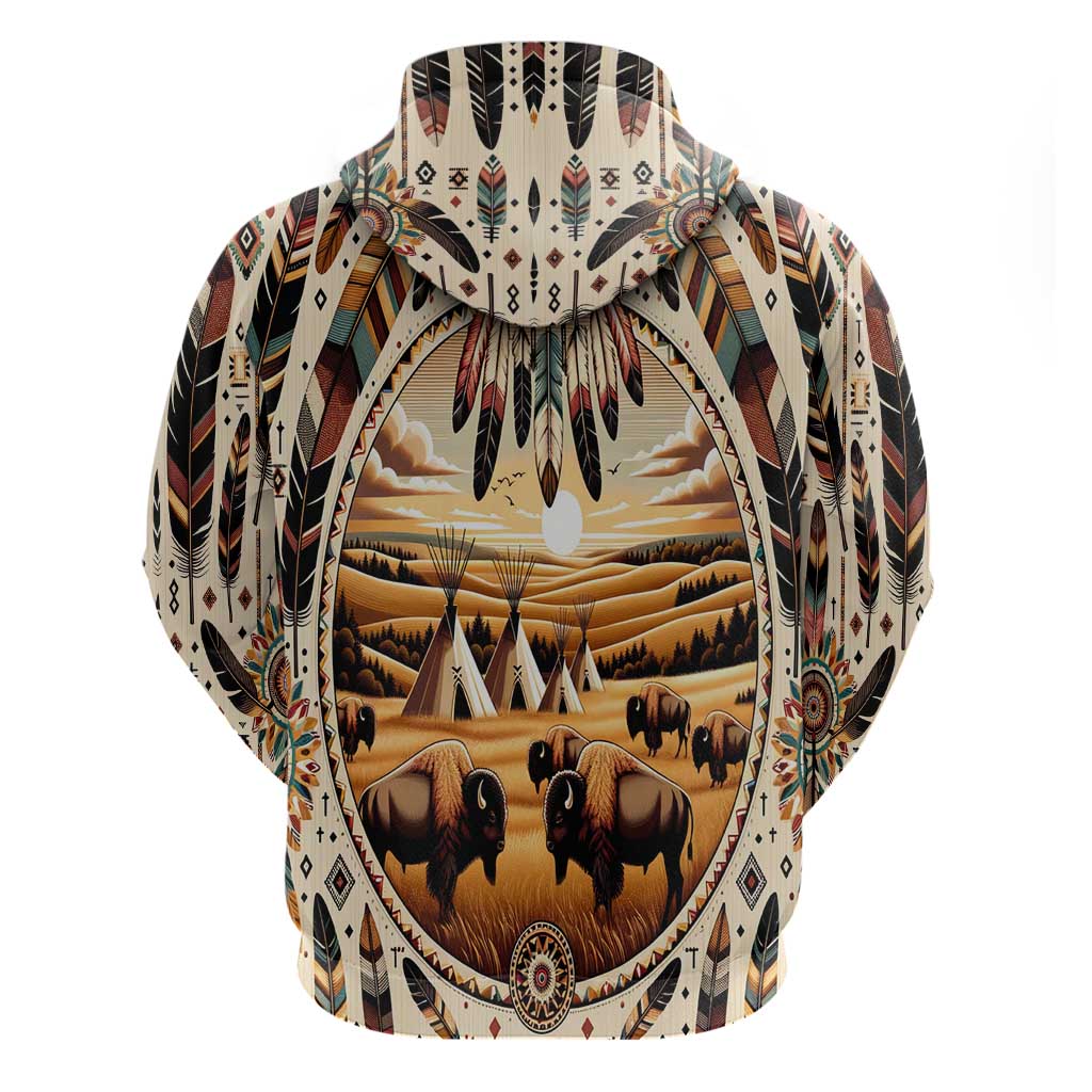 Native American Life Hoodie Teepee Village With Buffalo Bison - Wonder Print Shop