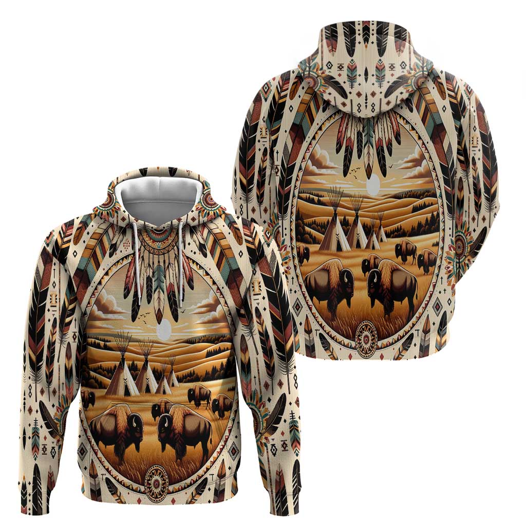 Native American Life Hoodie Teepee Village With Buffalo Bison - Wonder Print Shop