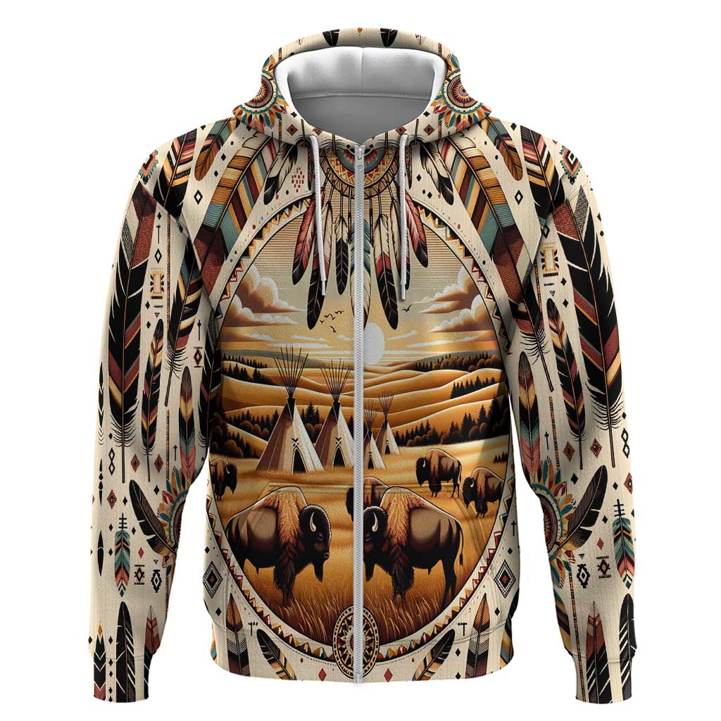 Native American Life Hoodie Teepee Village With Buffalo Bison - Wonder Print Shop