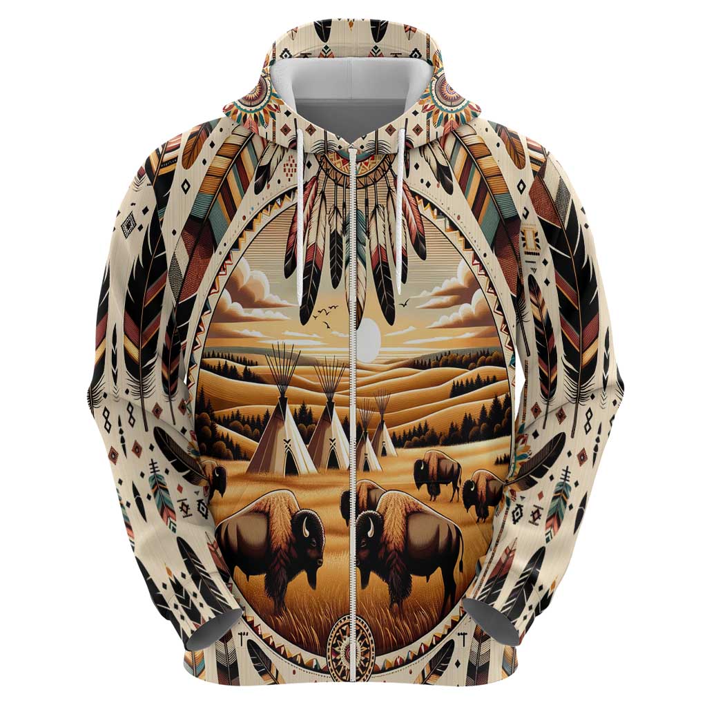 Native American Life Hoodie Teepee Village With Buffalo Bison - Wonder Print Shop