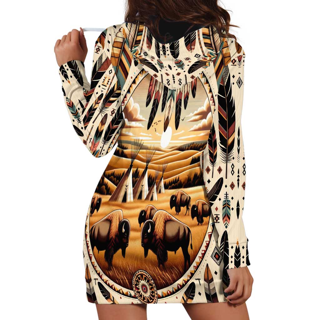Native American Life Hoodie Dress Teepee Village With Buffalo Bison - Wonder Print Shop