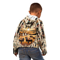 Native American Life Kid Hoodie Teepee Village With Buffalo Bison - Wonder Print Shop