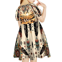 Native American Life Kid Short Sleeve Dress Teepee Village With Buffalo Bison - Wonder Print Shop
