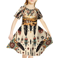 Native American Life Kid Short Sleeve Dress Teepee Village With Buffalo Bison - Wonder Print Shop