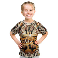 Native American Life Kid T Shirt Teepee Village With Buffalo Bison - Wonder Print Shop
