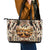 Native American Life Leather Tote Bag Teepee Village With Buffalo Bison - Wonder Print Shop