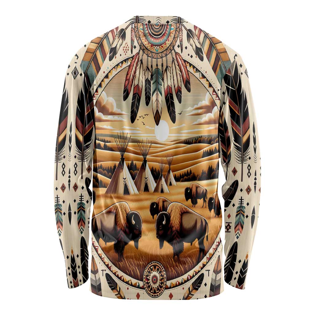 Native American Life Long Sleeve Shirt Teepee Village With Buffalo Bison - Wonder Print Shop