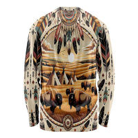Native American Life Long Sleeve Shirt Teepee Village With Buffalo Bison - Wonder Print Shop