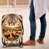 Native American Life Luggage Cover Teepee Village With Buffalo Bison - Wonder Print Shop
