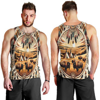 Native American Life Men Tank Top Teepee Village With Buffalo Bison - Wonder Print Shop