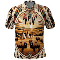 Native American Life Polo Shirt Teepee Village With Buffalo Bison - Wonder Print Shop