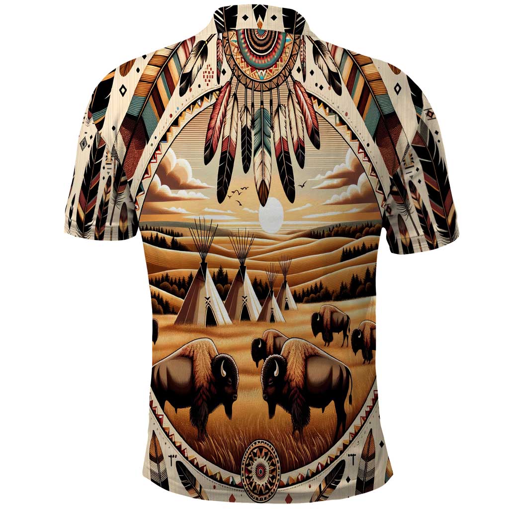Native American Life Polo Shirt Teepee Village With Buffalo Bison - Wonder Print Shop