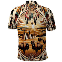 Native American Life Polo Shirt Teepee Village With Buffalo Bison - Wonder Print Shop