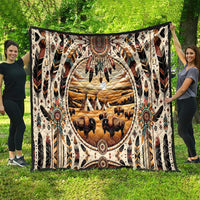 Native American Life Quilt Teepee Village With Buffalo Bison - Wonder Print Shop